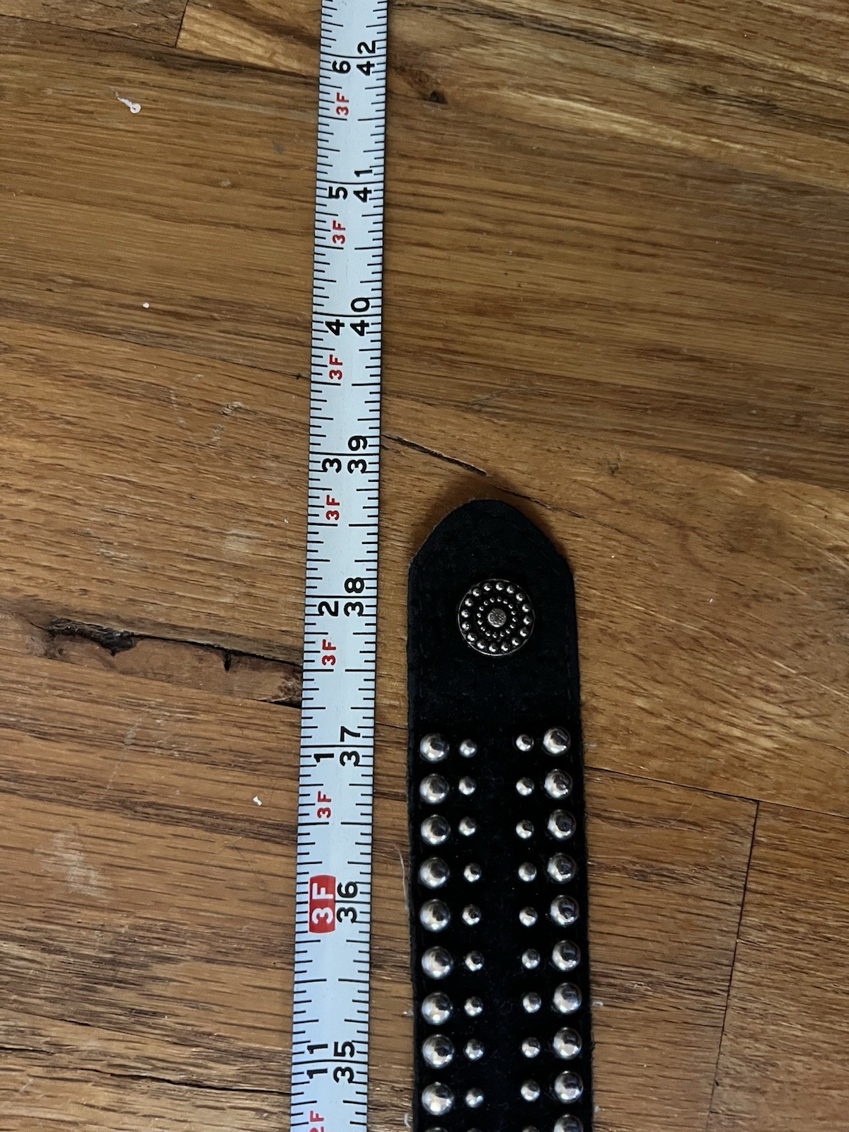 Retro 80’s Black Suede Belt W Silver Rivets (38.5”)