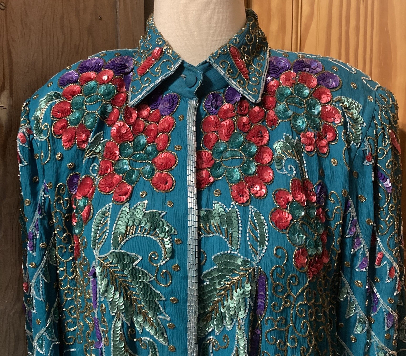 VTG Creative Creations Beaded Sequin Floral Deco Glamour Shirt Jacket – AS IS