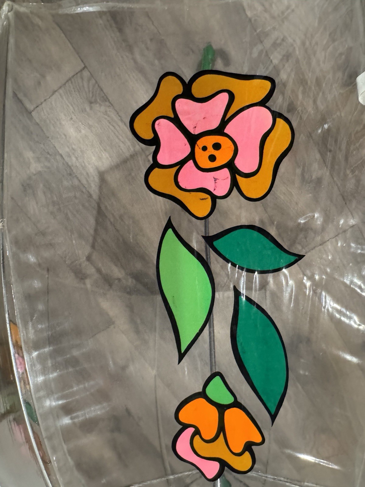 Vintage 70’s Dome Bubble Rain Umbrella Clear Vinyl MOD Flowers 28″D X 31″Handle