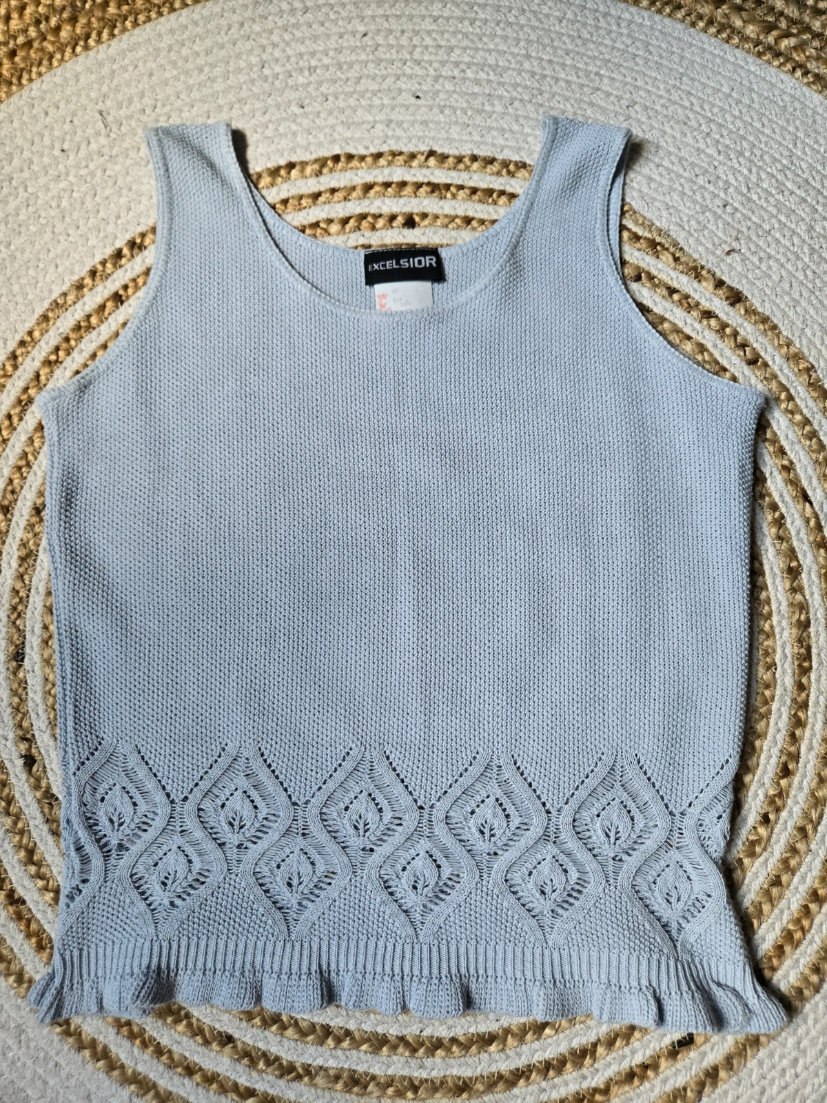 Vintage 90s Light Blue Scoop Neck Tank Retro Knitwear Cottagecore FairyGrunge