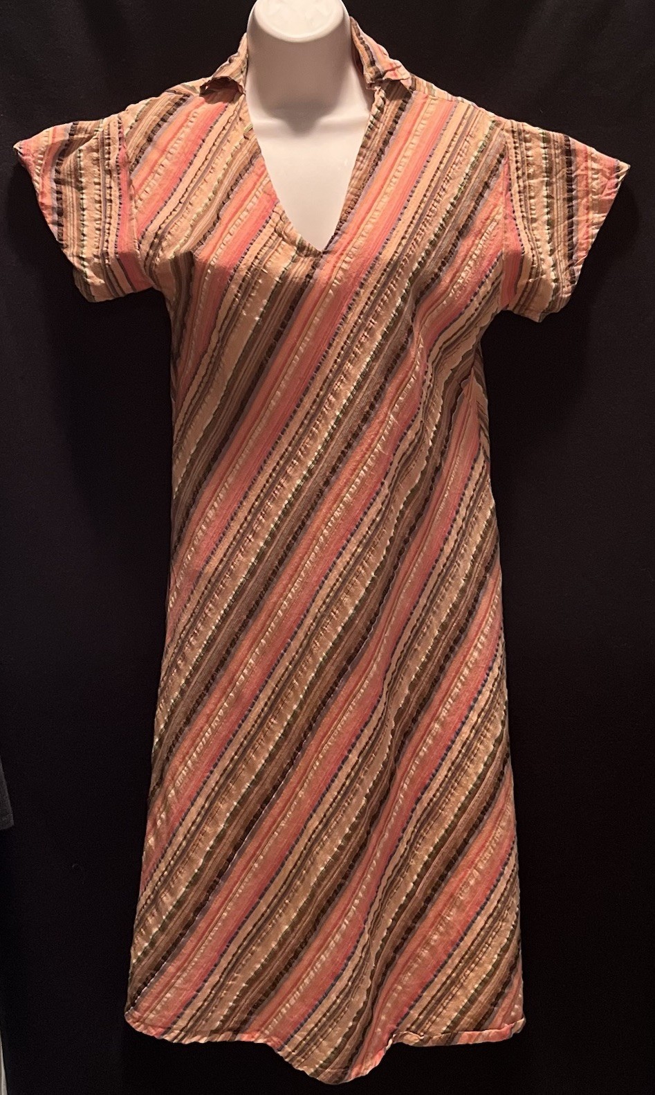 VTG Natural Fiber Woven Boho Caftan Midi Dress Womens S Orange Hemp Earth Mother