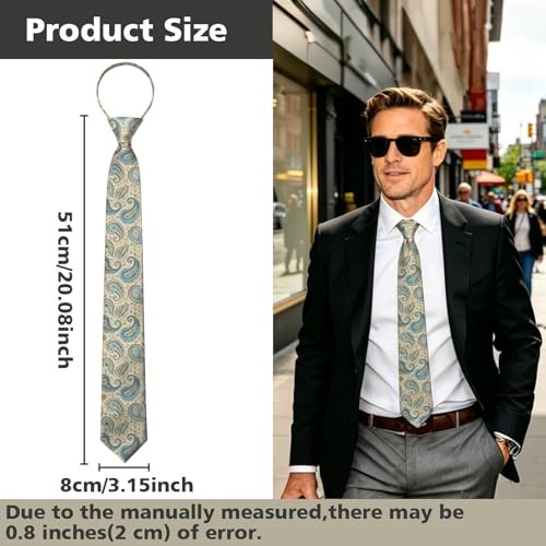 Mens Ties 3.15″ Pre-tied Adjustable Necktie Printed Fashion Neck Tie for Golden
