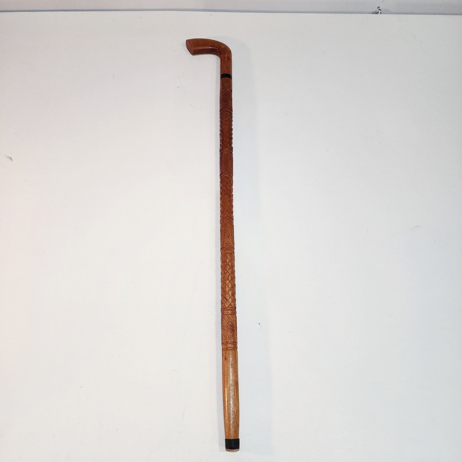 Wooden Walking Stick/Cane With Intricate Geometric Design on Shaft 37 in