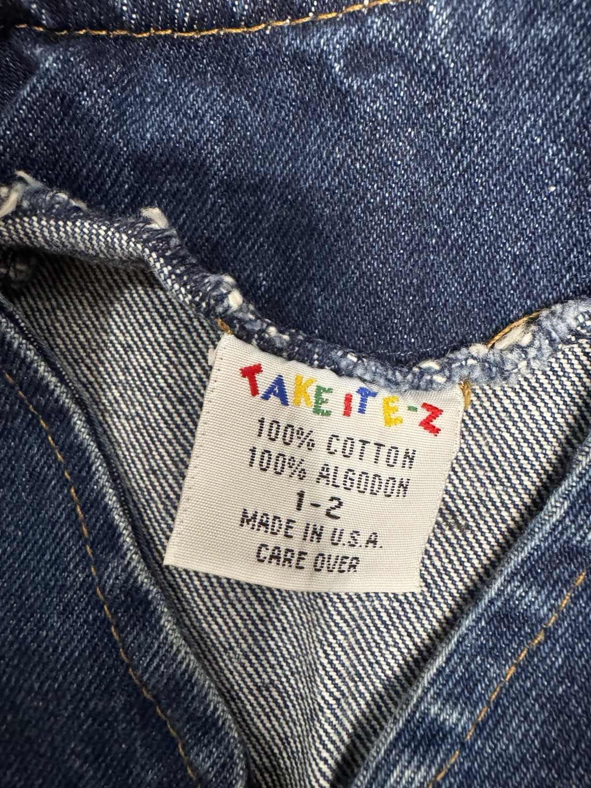 Vintage Take It-Ez Kids Unisex Denim Vest Size 1-2 Blue/Brown Fringe Zip Front
