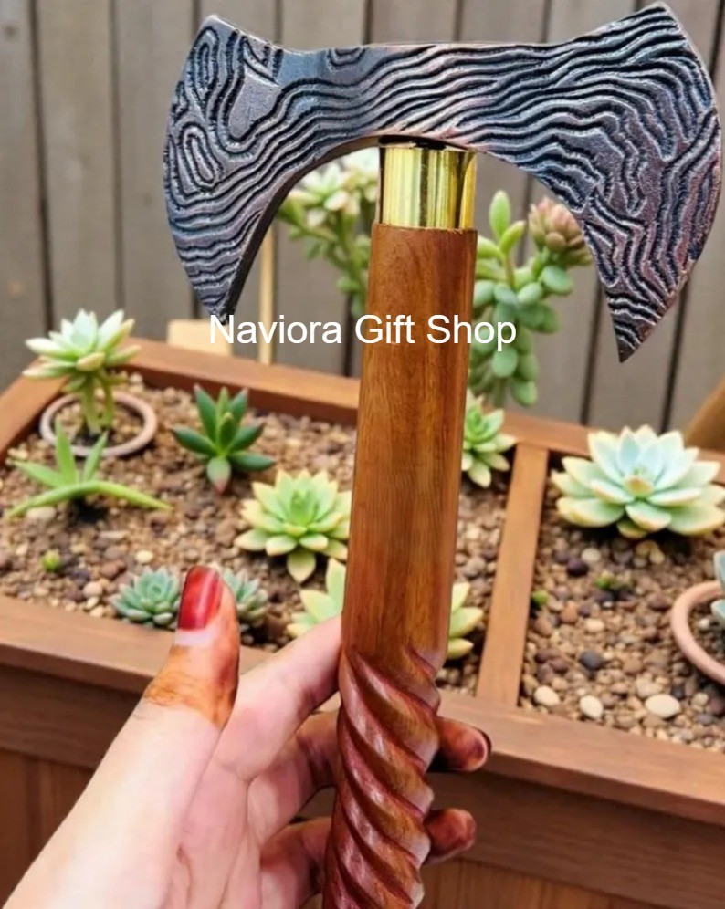 Personalized Viking Axe Walking Stick • Engraved Handmade Cane