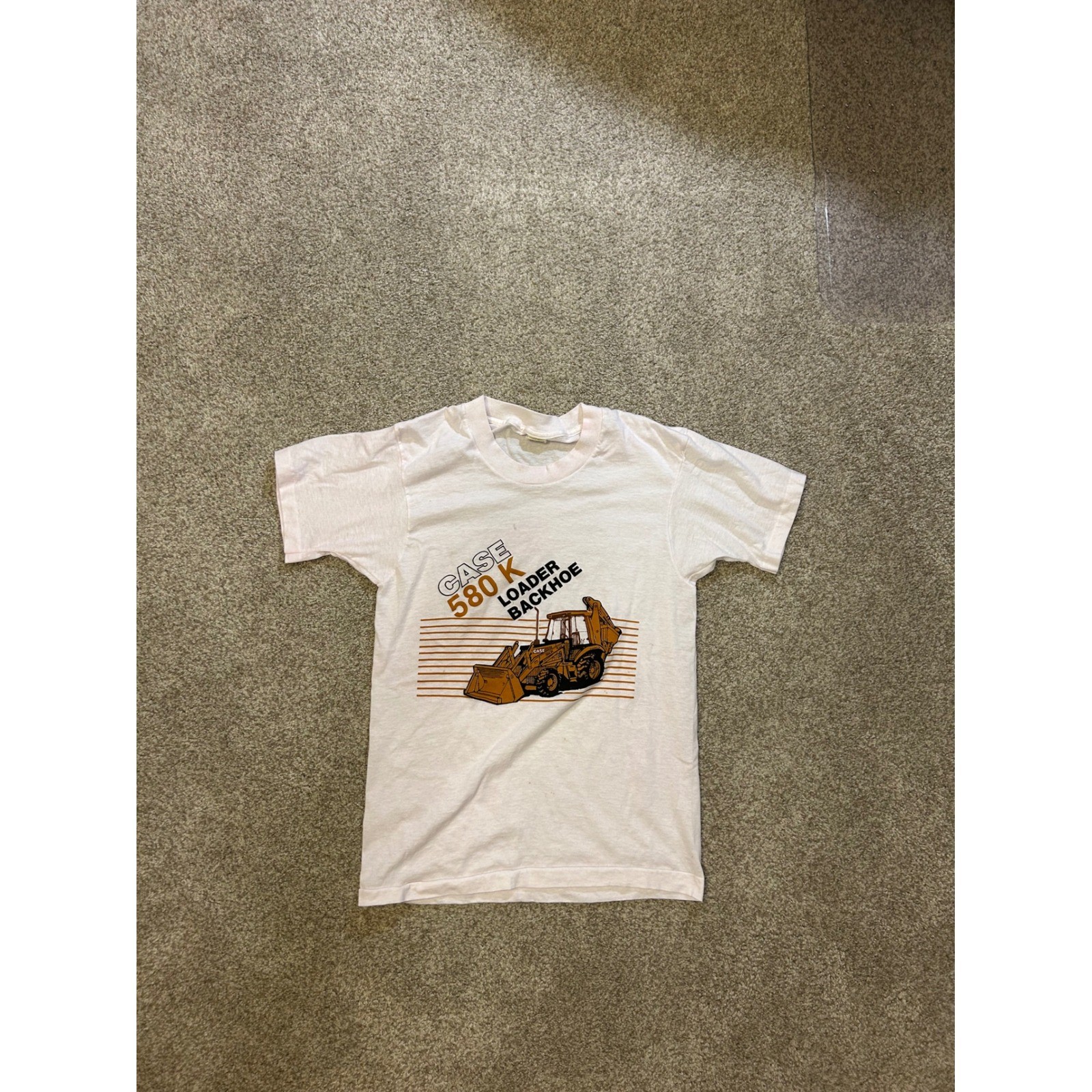 Vintage 80’s Screen Stars Case 580 K Loader Backhoe T-Shirt White Small USA Made