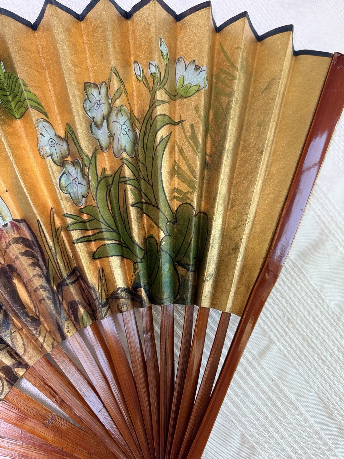 Vintage Chinese Hand Fan, Wall Decor 15”