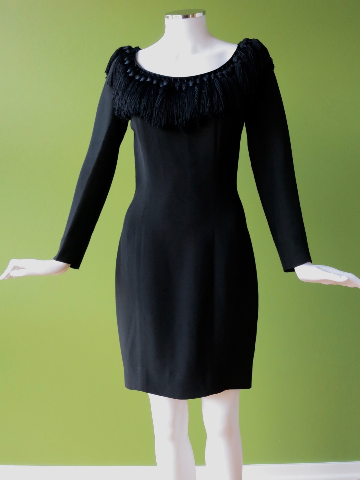 Gorgeous! Vintage Moschino Couture Tassled Little Black Dress – Size 6