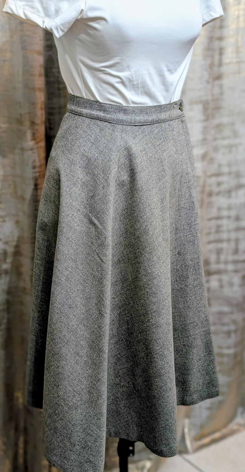 VTG 1960s Wool Blend Flared Midi Skirt Talon Zipper Pinked Seams Gray 0 Waist