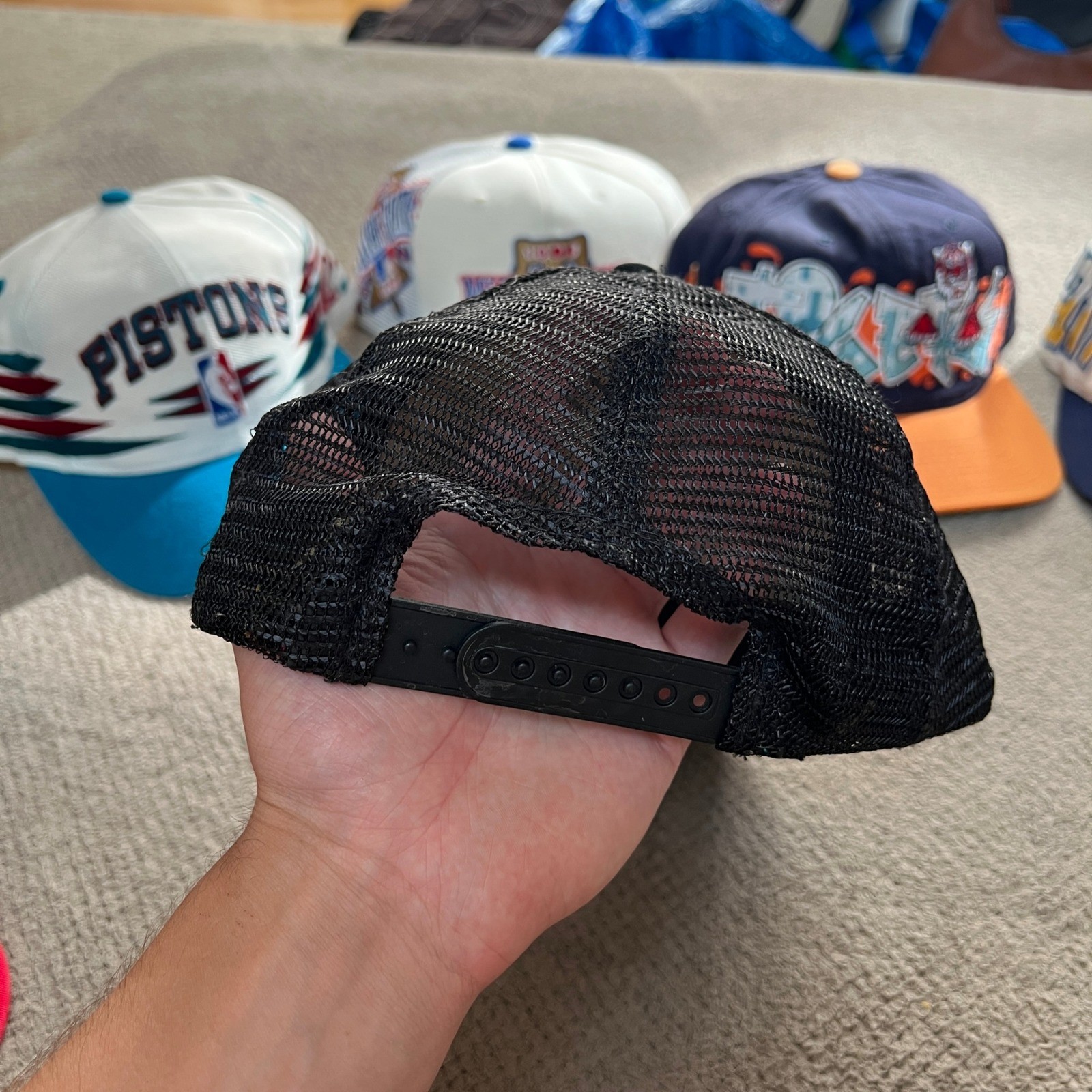 Vintage 1990s Detroit Bad Boys Skull Mesh Trucker Hat Black Adjustable Snapback