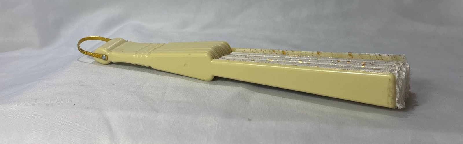 Cream Synthetic Folding Fan Moon & Starburst Design Plastic Sticks / Guards