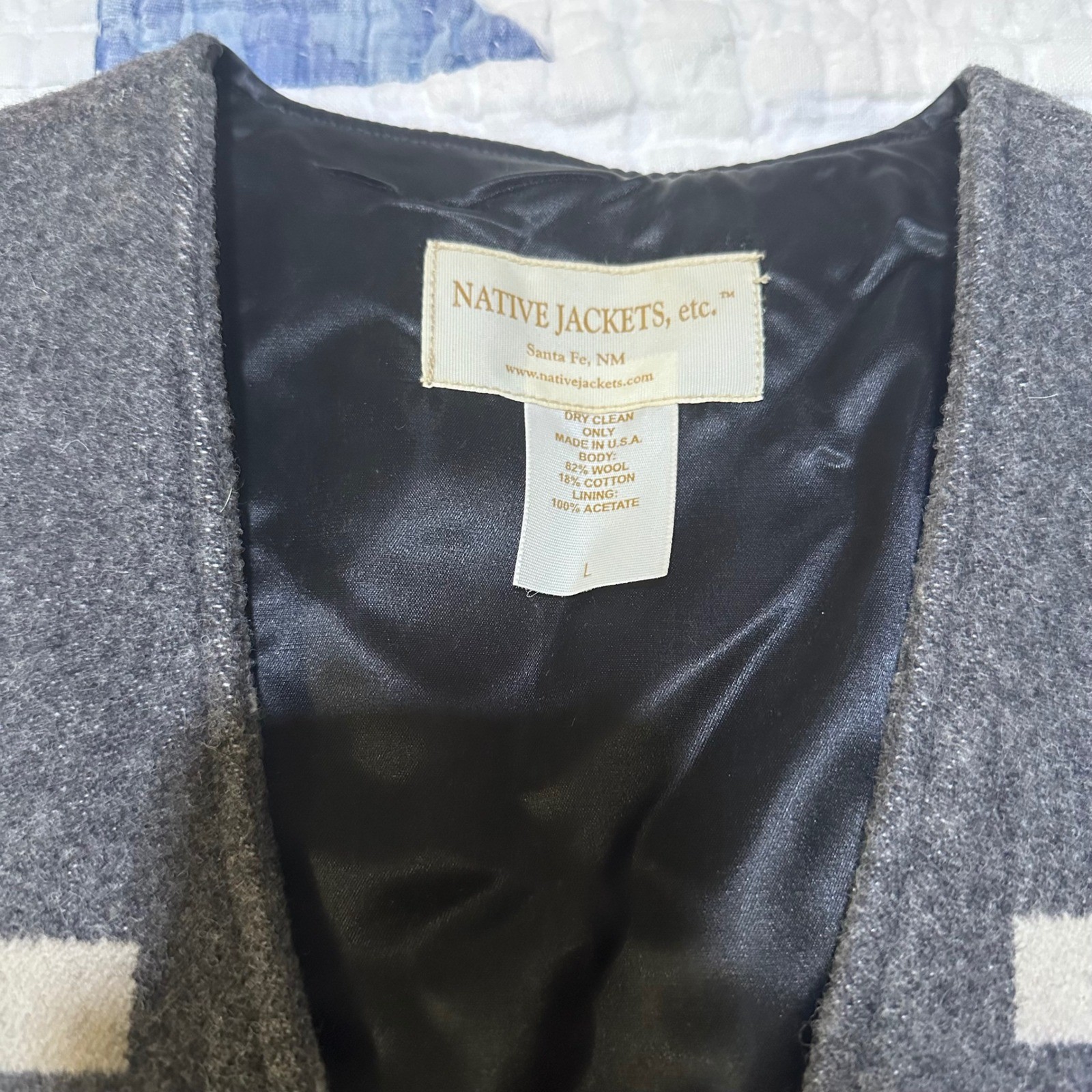 Native Jackets etc Wool Vest Charcoal Grey Southwest Geometric Mens Large