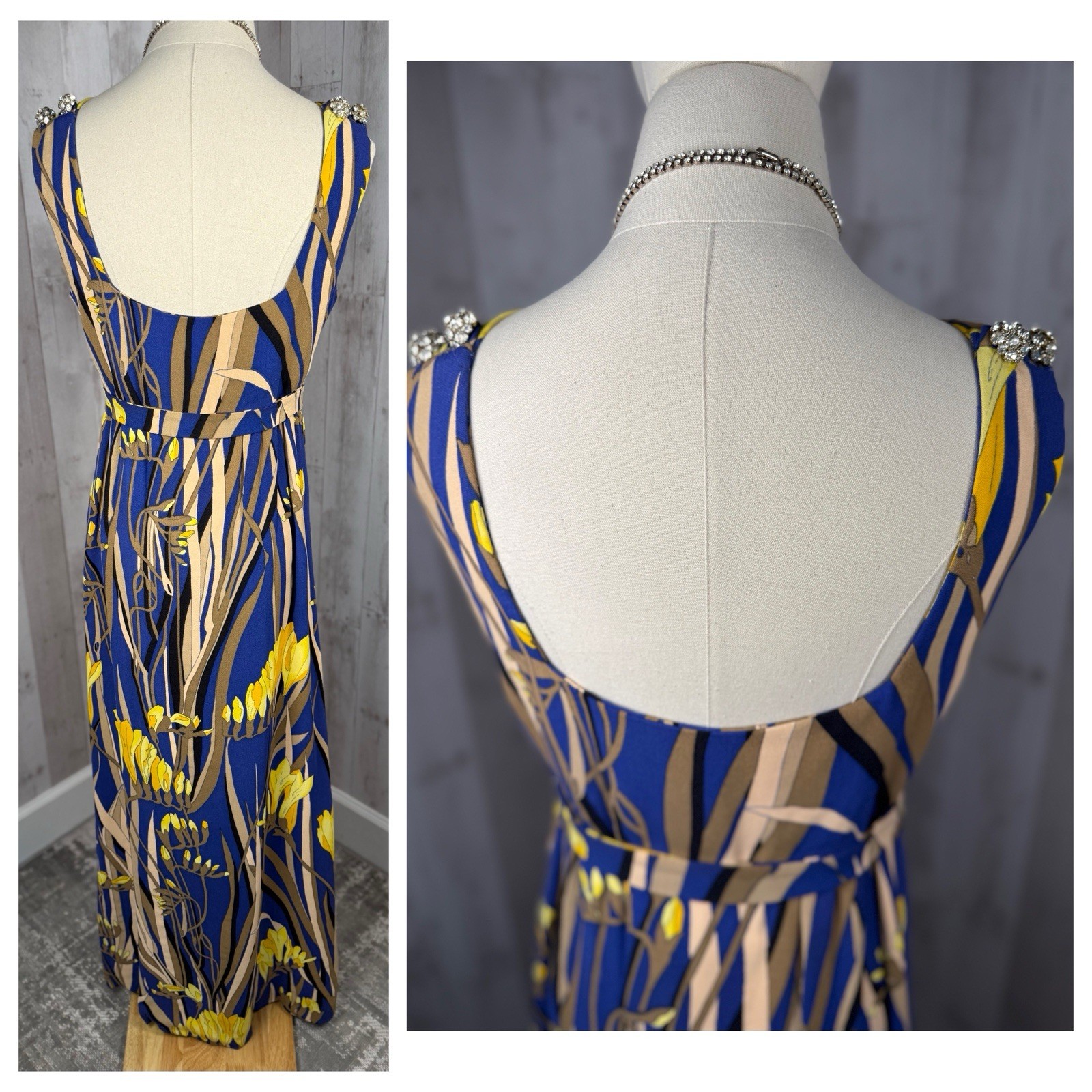 Vintage 1960s Designer Evening Gown Floral Cocktail Dress Rhinestones – Small/2