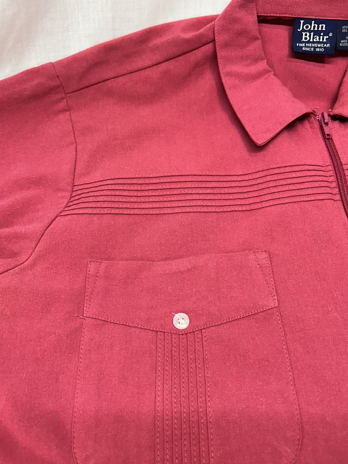 VTG 80s John Blair Full Zip Shirt Jacket Mens L Light Red Leisure Shacket