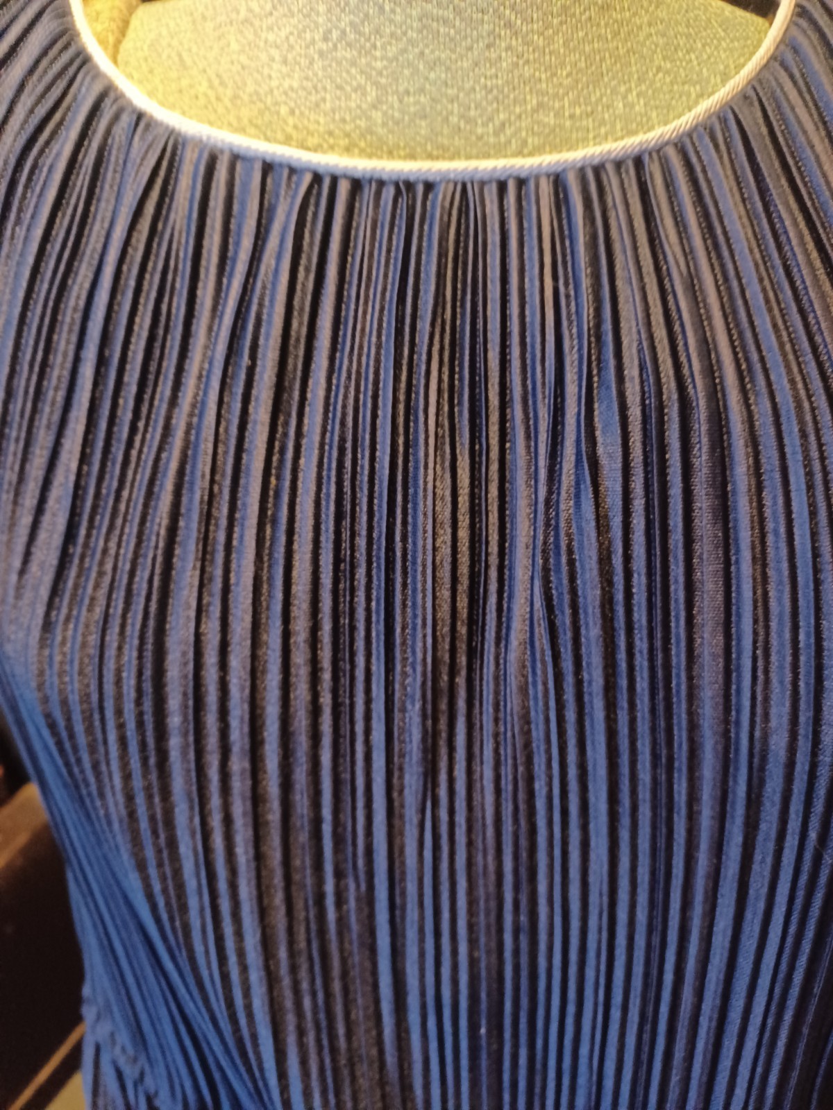Vintage 1970s/80s Hal Ferman Sleeveless Accordion Pleat Navy Dress w/ White Trim