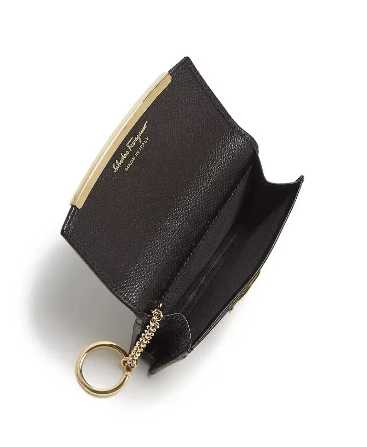 Salvatore Ferragamo L20613 Black Icona Saffiano Card And Key Holder 4.5x3x0.5 in