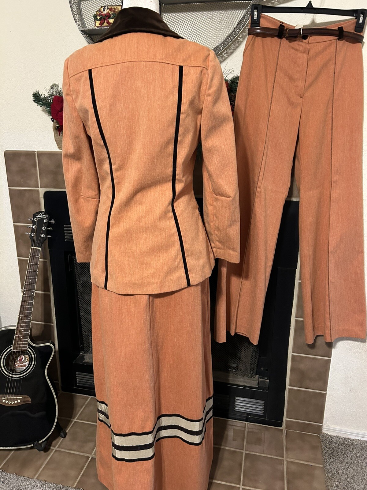 Vintage 70s Modern Juniors Denim Velvet Suit Set Church Wear 3 Piece Pioneer