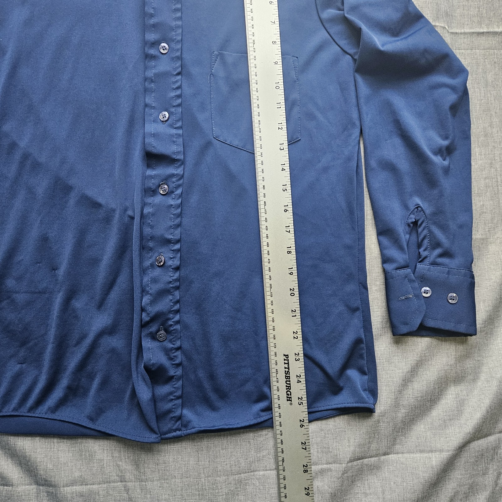 Vintage Montgomery Ward Mens 16 32/33 Blue Polyester Disco Dress Shirt 70s…
