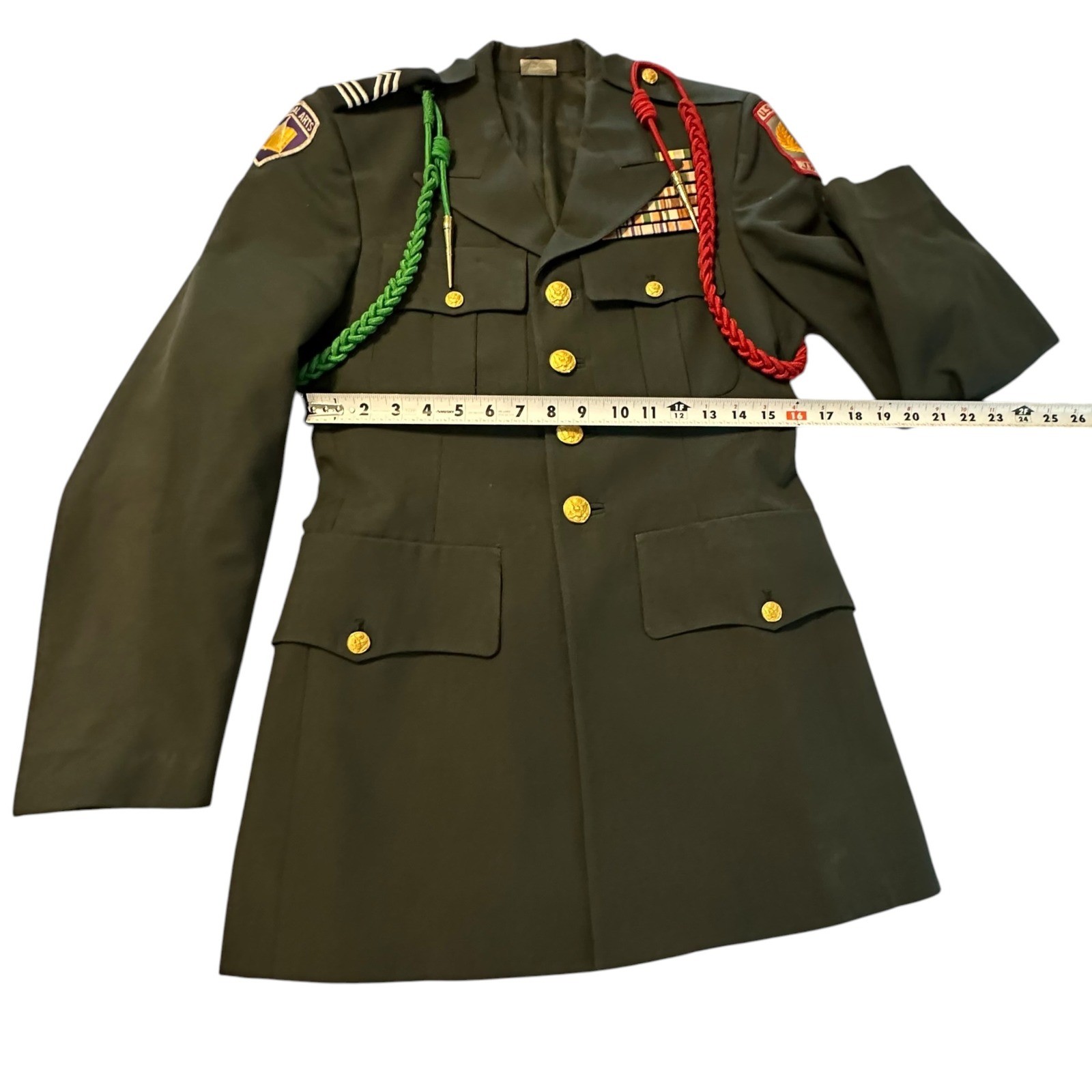 US Army JROTC Dress Uniform Coat Mens 35R Green Patches Cords Medals Insignia