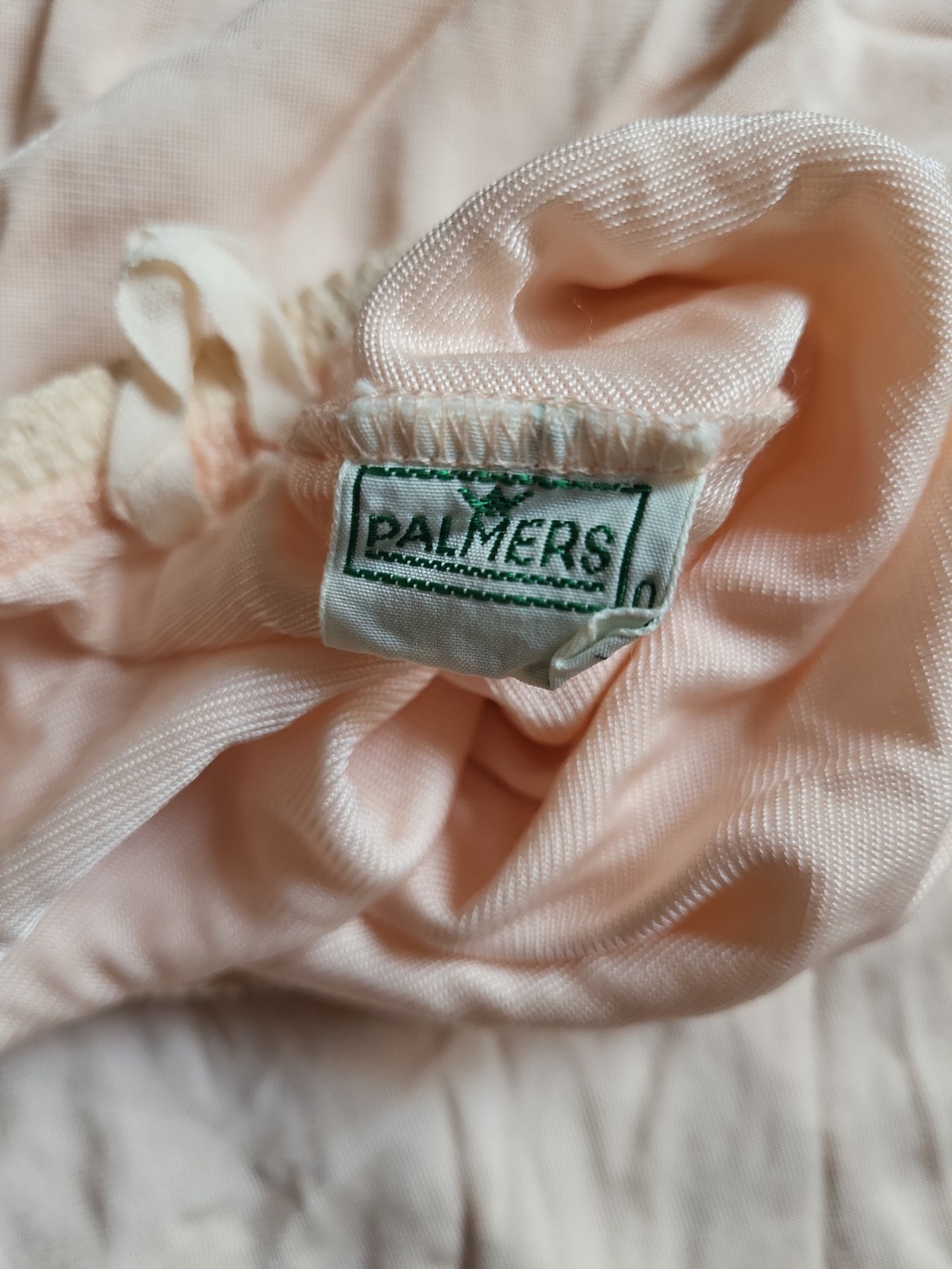 Vintage Palmers Peach Mid Length Half Slip Skirt lace Trim. 22.5 length