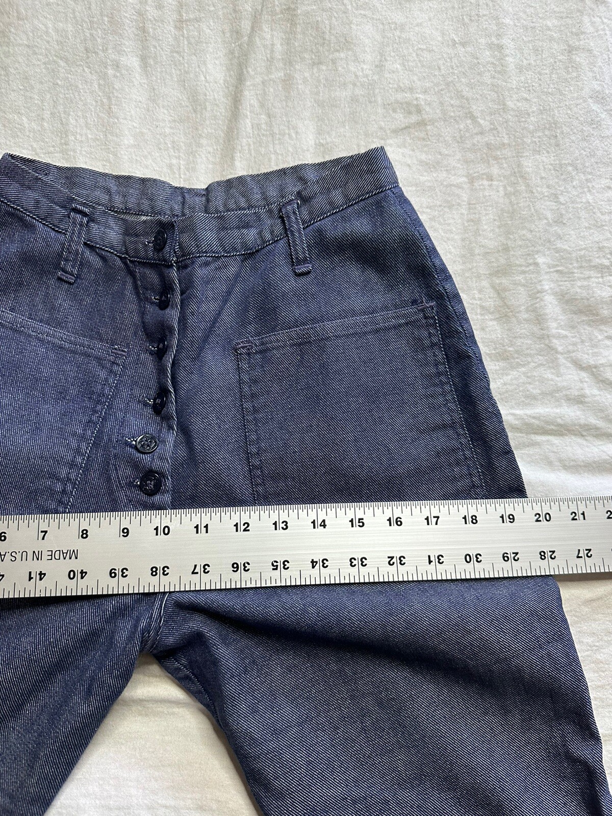 Vintage US Navy Flared Bell Bottoms Pants Denim 24X26 70s 1970s Button Fly