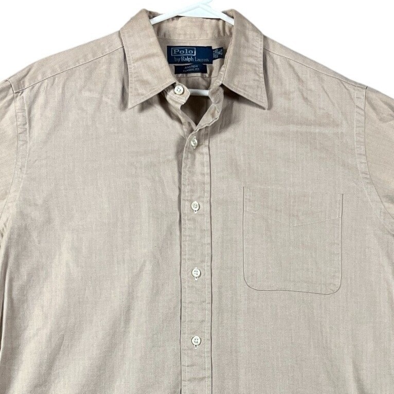VTG Polo Ralph Lauren Brown Dress Shirt 16 32/33 Classic Fit Long Sleeve Andrew