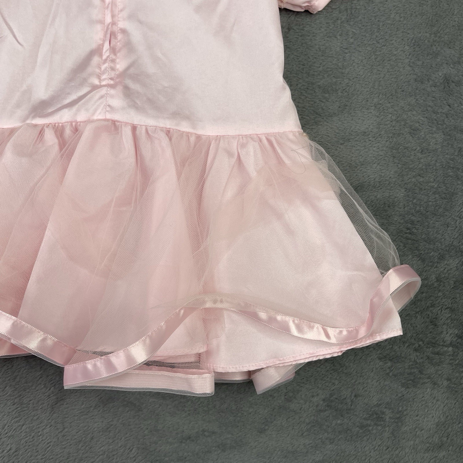 Vintage Baby Sheer Dress Girls 3T Pink Floral White Lace Bow Ribbon Party 70s
