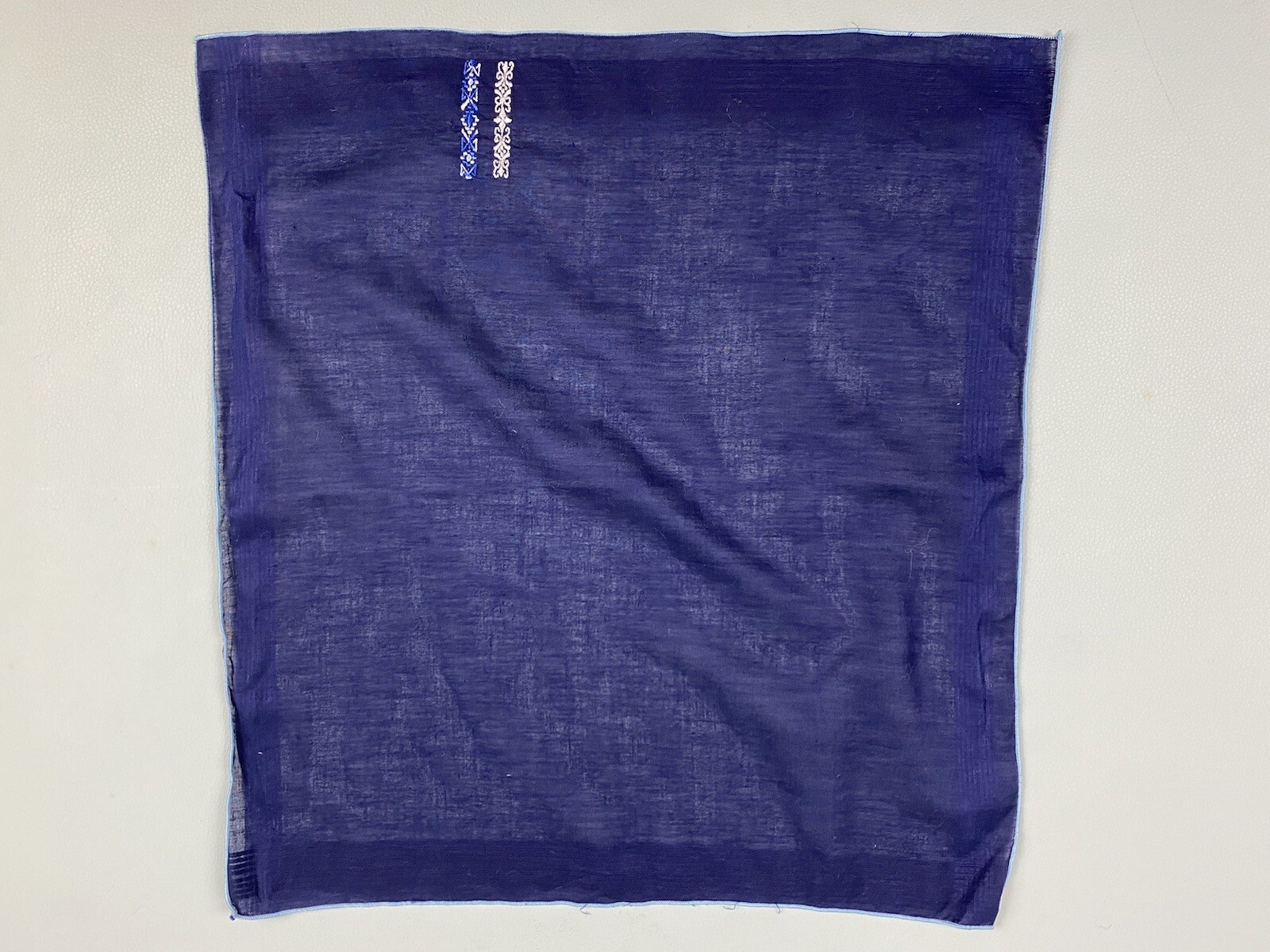 Vintage handkerchief women men navy blue embroidered classic 70s 60s retro hanky