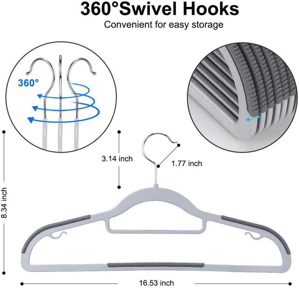 Plastic Hangers Non Slip for Clothes Coat Heavy Duty 360° Swivel Hook Pack of 50