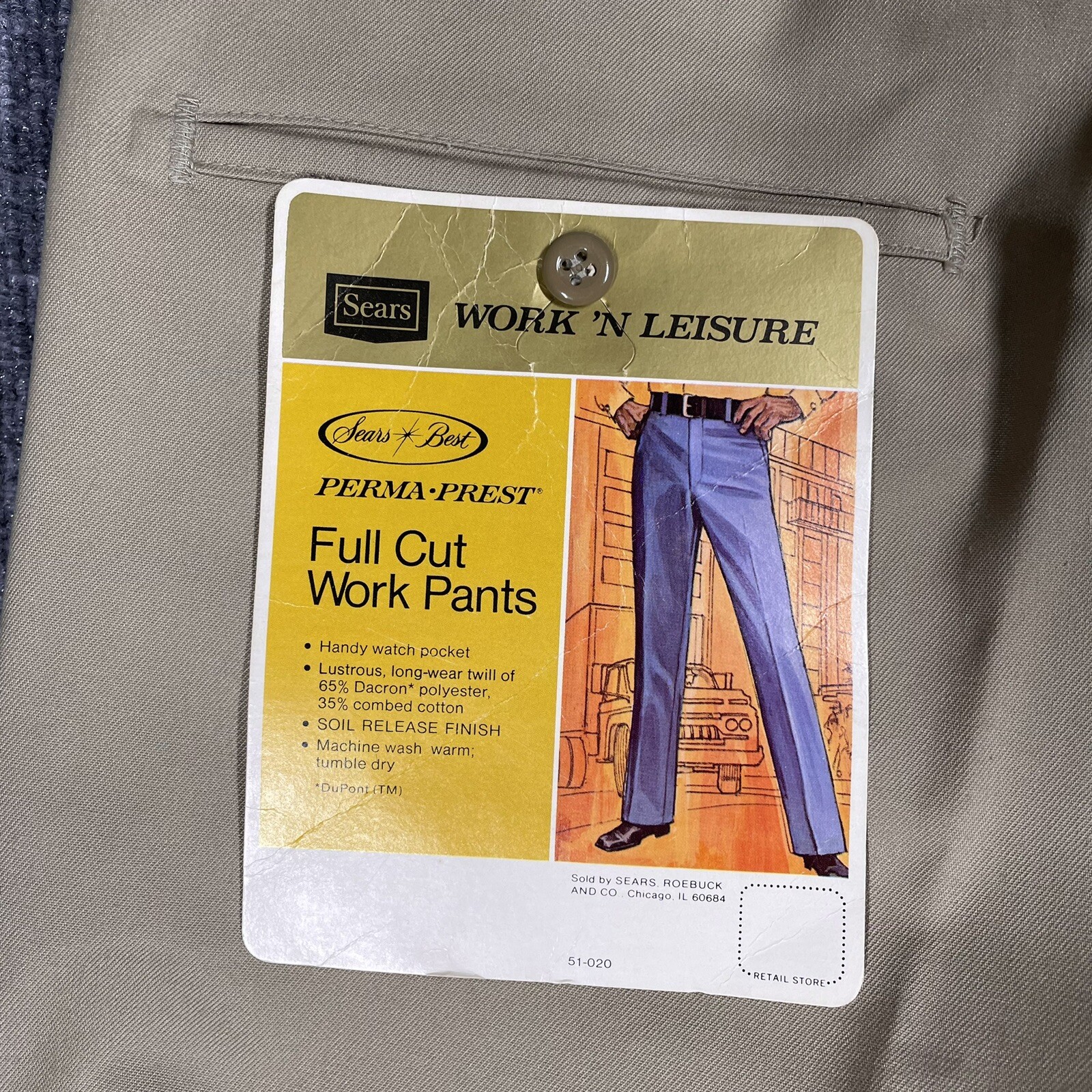 NOS VINTAGE 70s Sears Work Leisure Pants Regular Perma-Prest 33×28 Beige Khaki