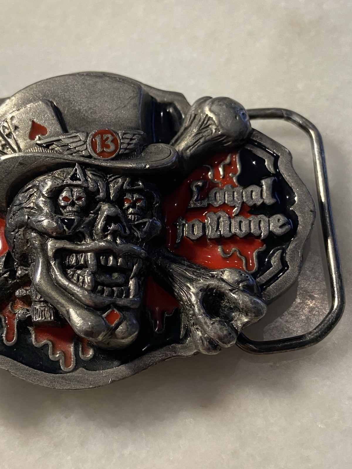 GAP Belt Buckle 1993 USA Skull Skull Sworn to Fun Loyal To None Enamel