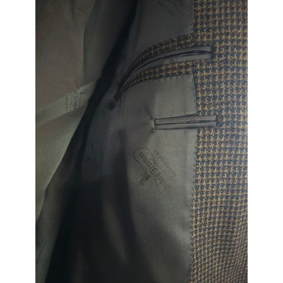 Hickey Freeman 46R Wool Cashmere Blazer Jacket Brown Houndstooth Made in USA VTG