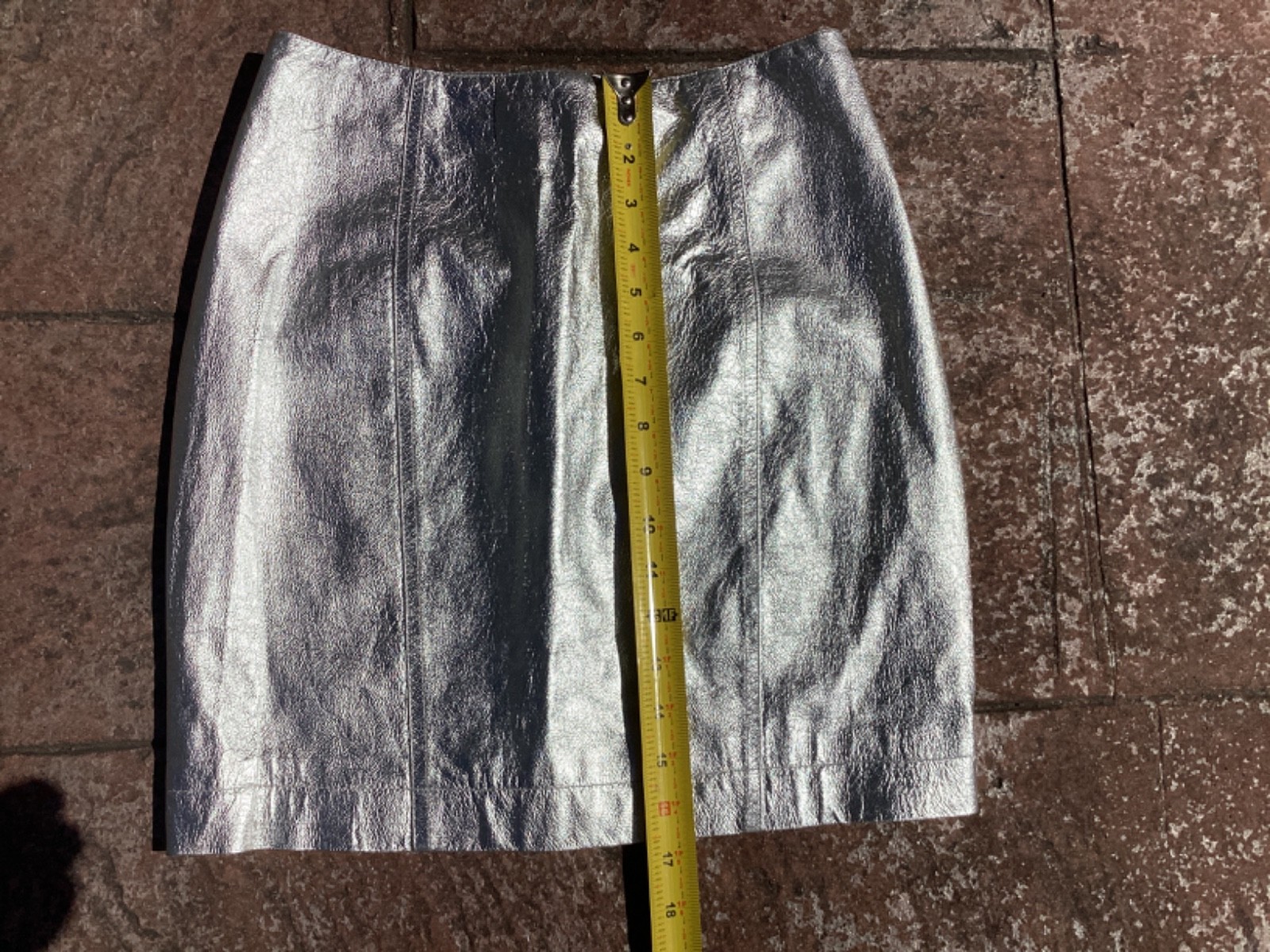 VTG Fred Hayman Beverly Hills Rodeo Dr Silver Foil Patent Leather Miniskirt Sz M