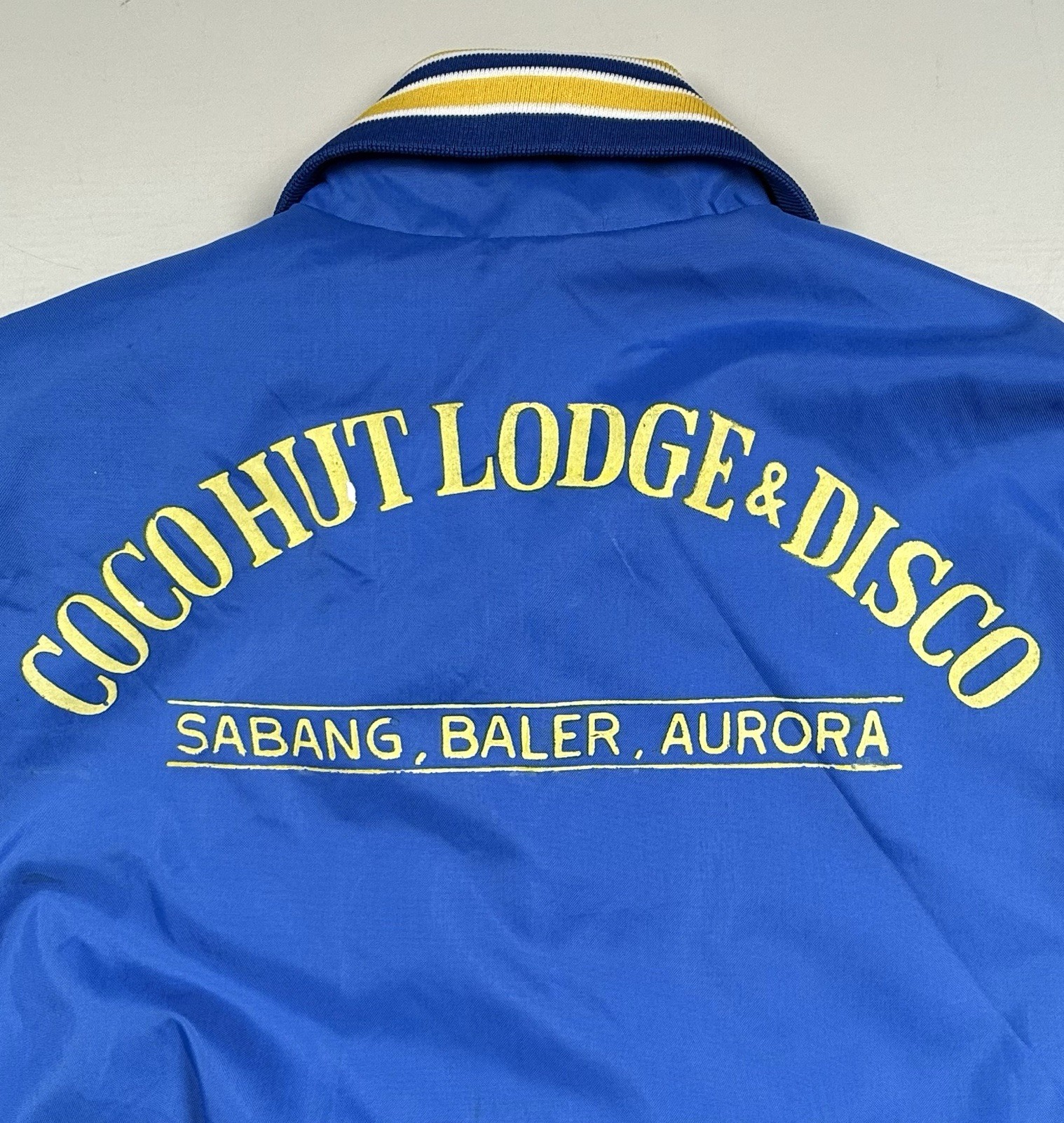 Vintage 70’s “COCOHUT LODGE & DISCO” ( Philippines ) Snap Jacket Blue Gold Sz: L