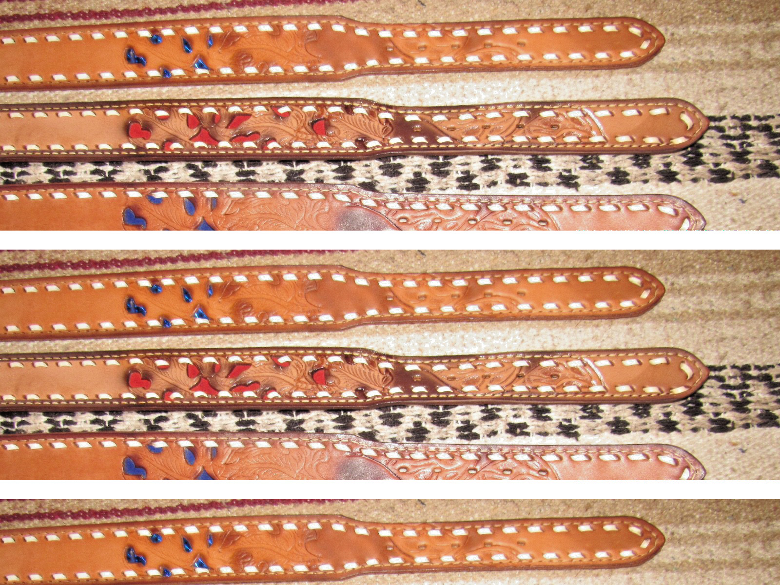 Vintage Western C&M Co Buckstitch Inlay Leather Belts 6 pc Size 28 NEW