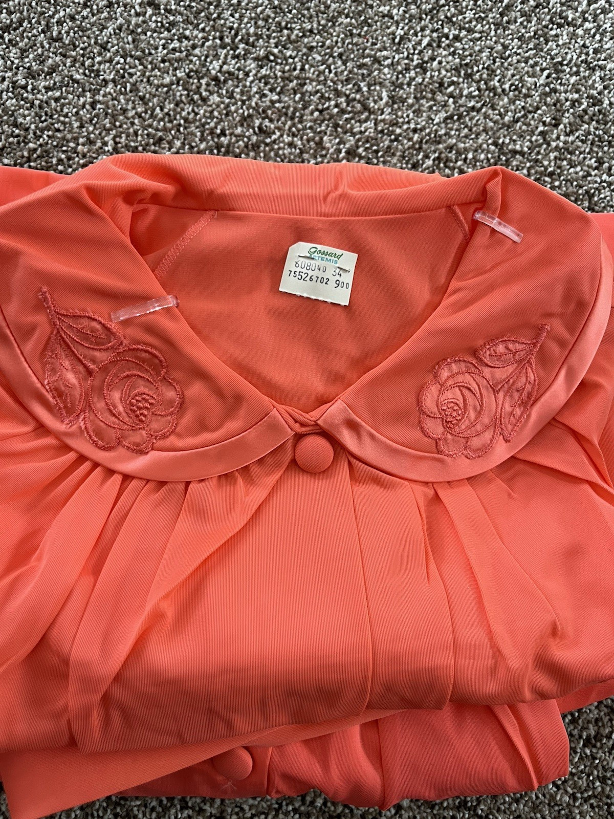 New Vintage Gossard Artemis 3 piece set Pajama CORAL Floral Collar Robe Pants