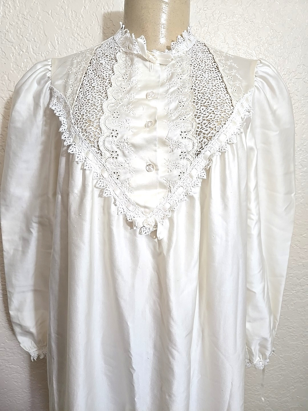 Vintage Christian Dior Nightgown Medium Lace Eyelit Long Satin Long Lingerie