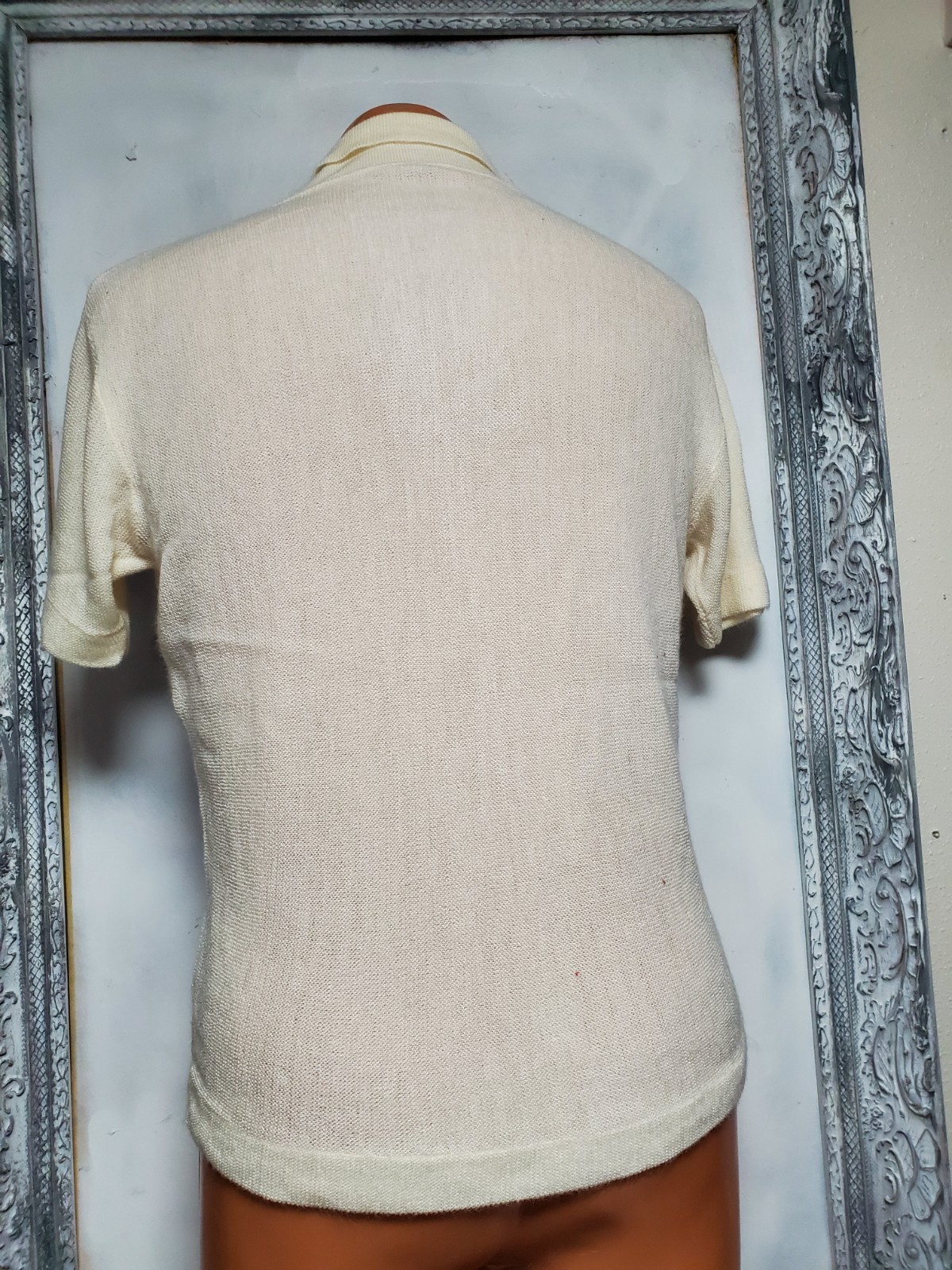S Vtg 50s 60s Loop Collar Men Dagger Collar Light Sweater Chevron Shirt SS VLV