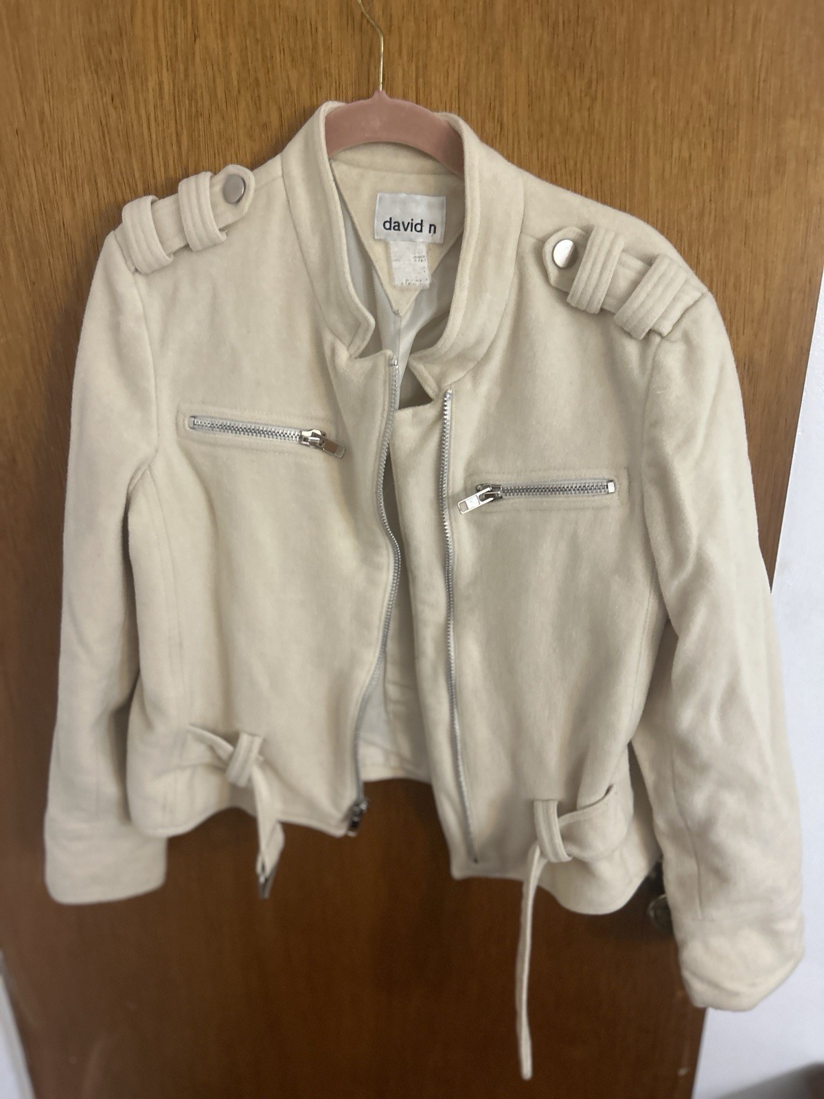 Vintage David N Moto Style Jacket wool Cashmere cream zip-up Romania Italy 80s