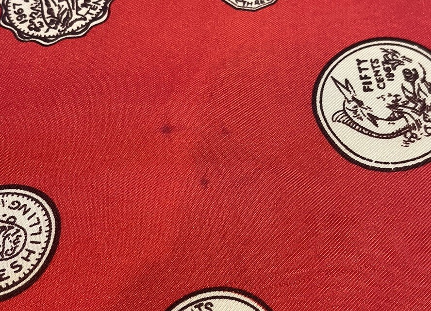 Vtg Scarf Red Thirkell of London 1967 Bahamian Dollar & British Currency Design