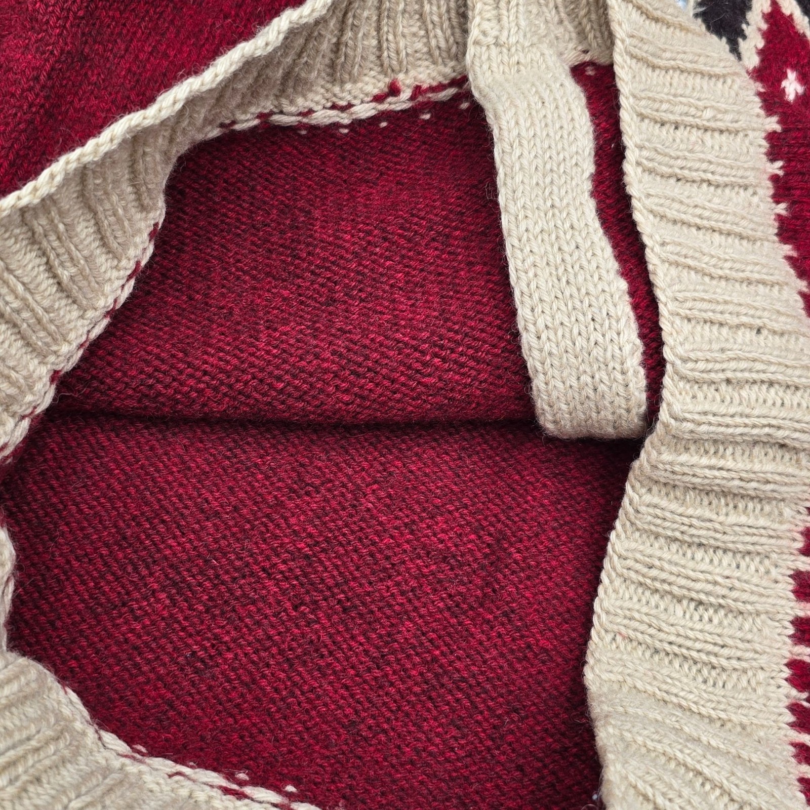 VTG CJ Viking Danish Wool Cardigan Sweater Med Red Tan Fair Isle Denmark Folk
