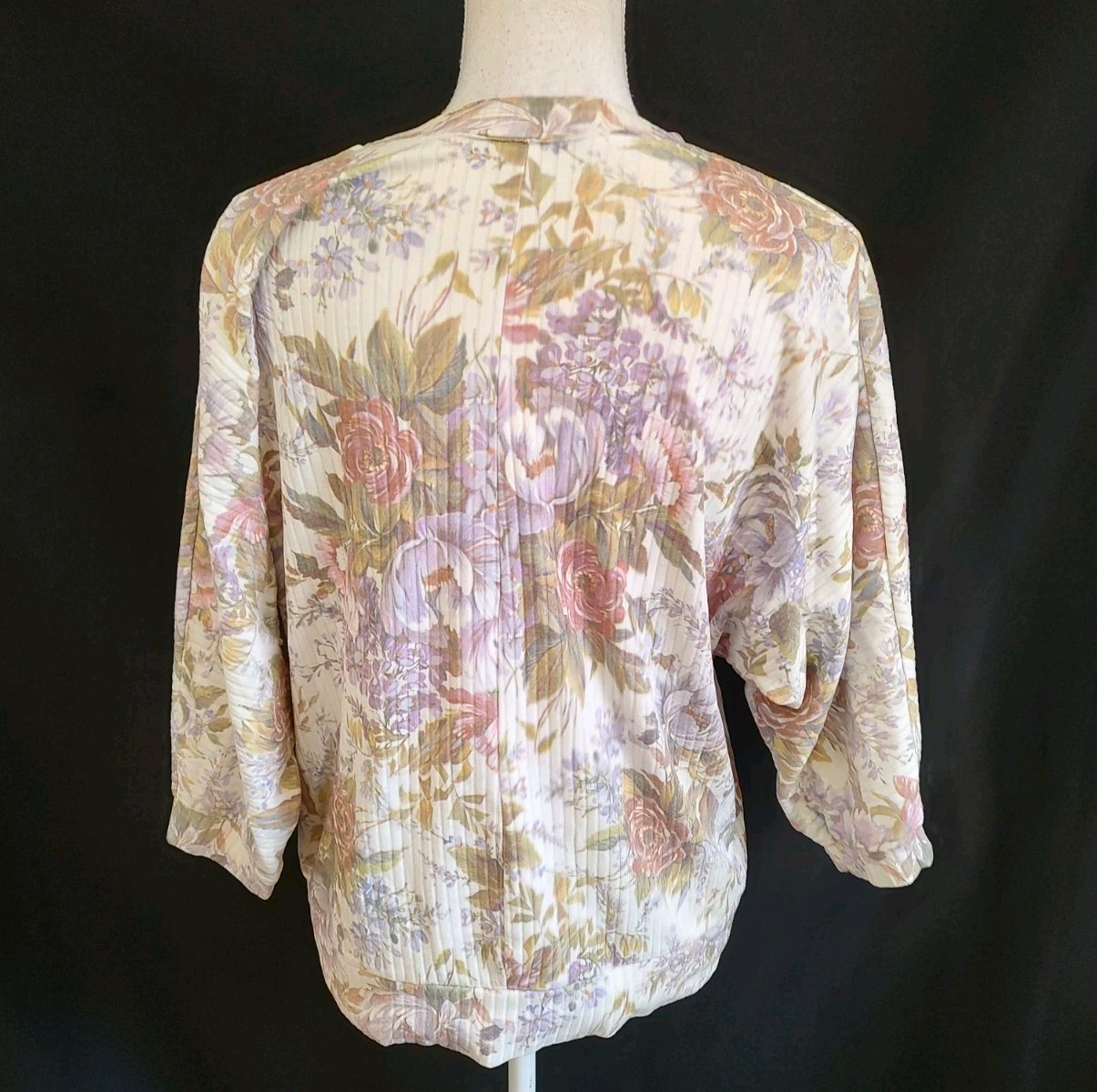 80’s Vintage Shirt Rib Knit Top Westbourne Floral Romantic Slouchy 3/4 Sleeve L
