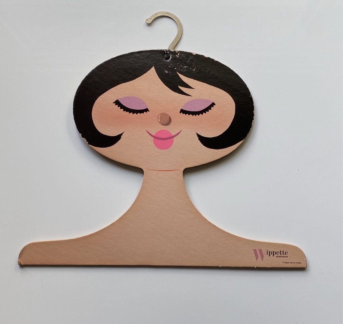 RARE SET OF TWO VINTAGE 1964 WIPPETTE CLOTHES & DRESS HANGERS WOMAN’S FACE