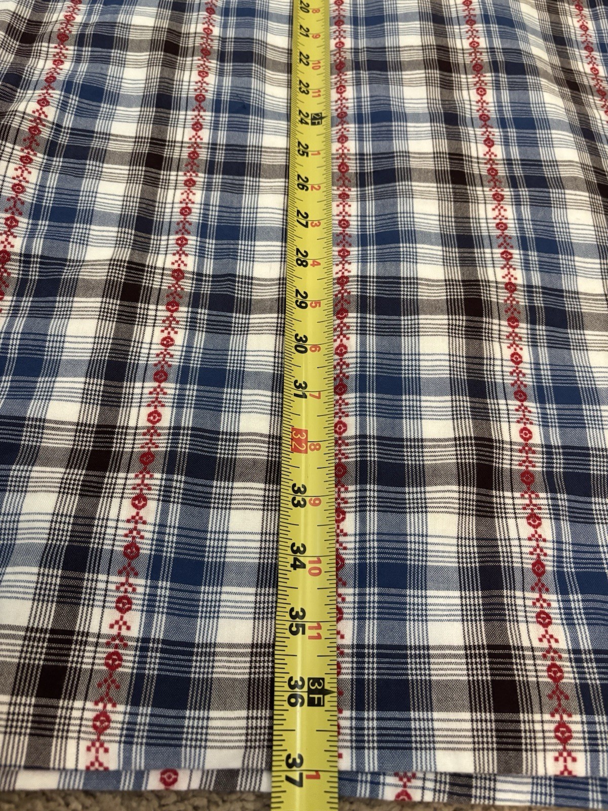 VTG Handmade Plaid Cross Stitch Embroidered Shift Dress House Dress Size MED