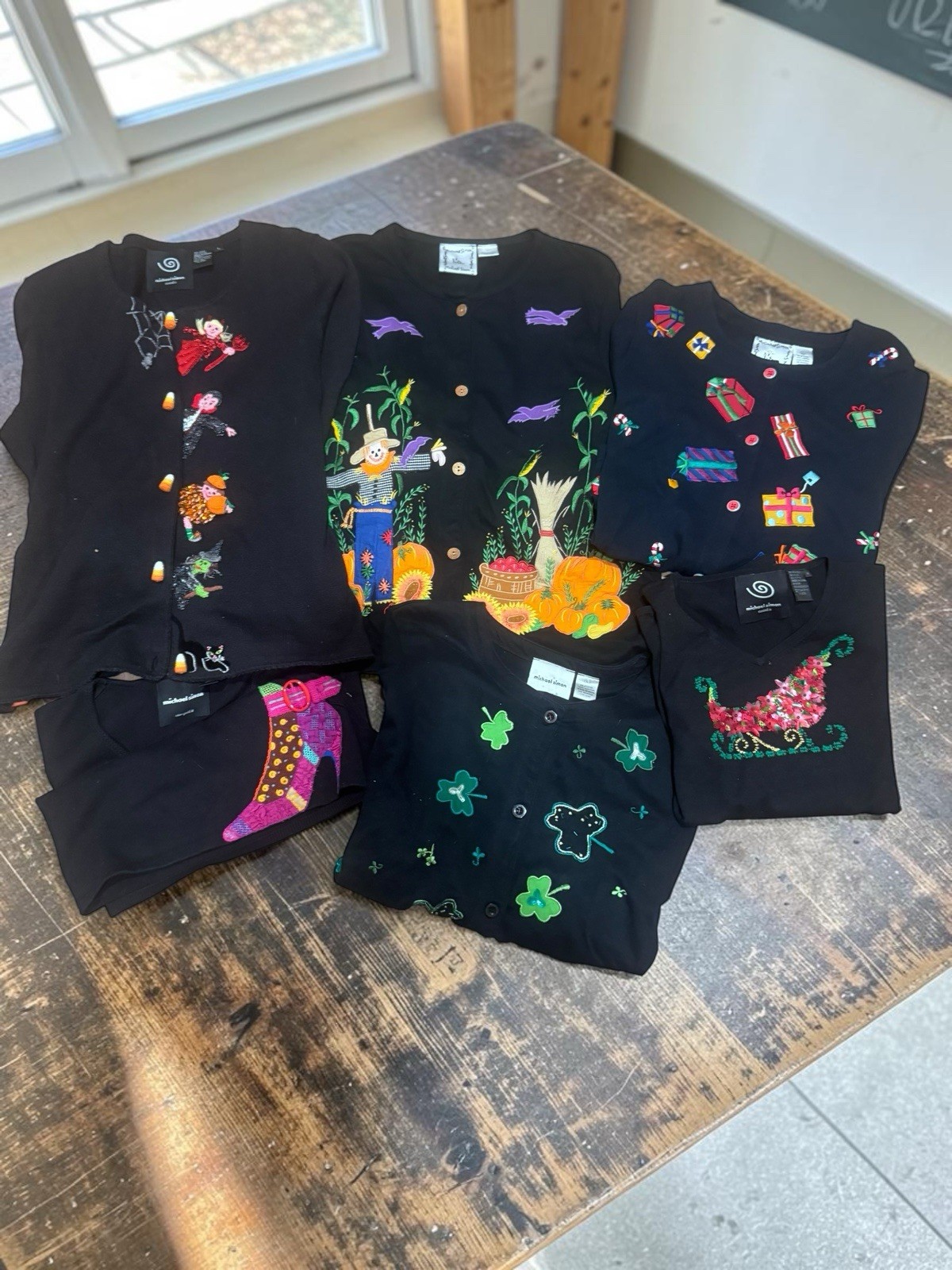 Vtg 1990’s Michael Simon Sweater Lot 6pc Halloween Christmas Holiday Crafty