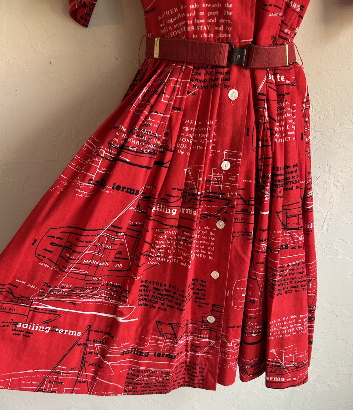 Vintage 60s Rare Villager Nautical Sailboat Blueprint Novelty Shirtwaist Dress 8