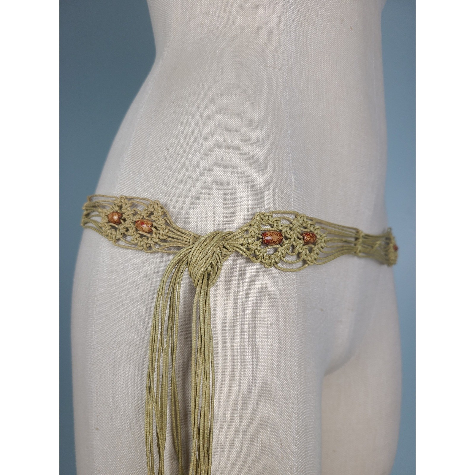 VTG 70s Handmade Macrame Belt Wooden Beads Groovy Funky Festival Indie Sleaze