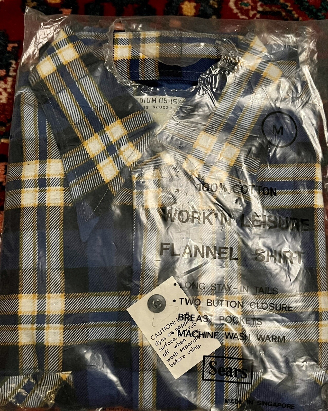 Vintage 1970s Sears Work n Leisure Flannel Shirt Blue NEW Old Stock M 15-15 1/2