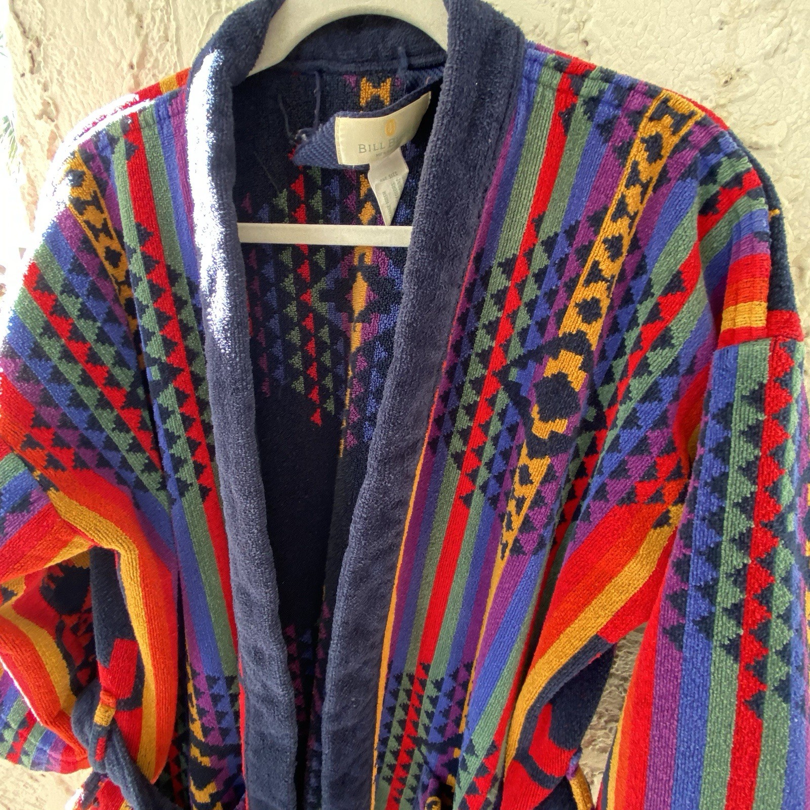 Vintage 80s Blass 100% Cotton Brazil Robe OS Colorful Aztec Southwestern Belted
