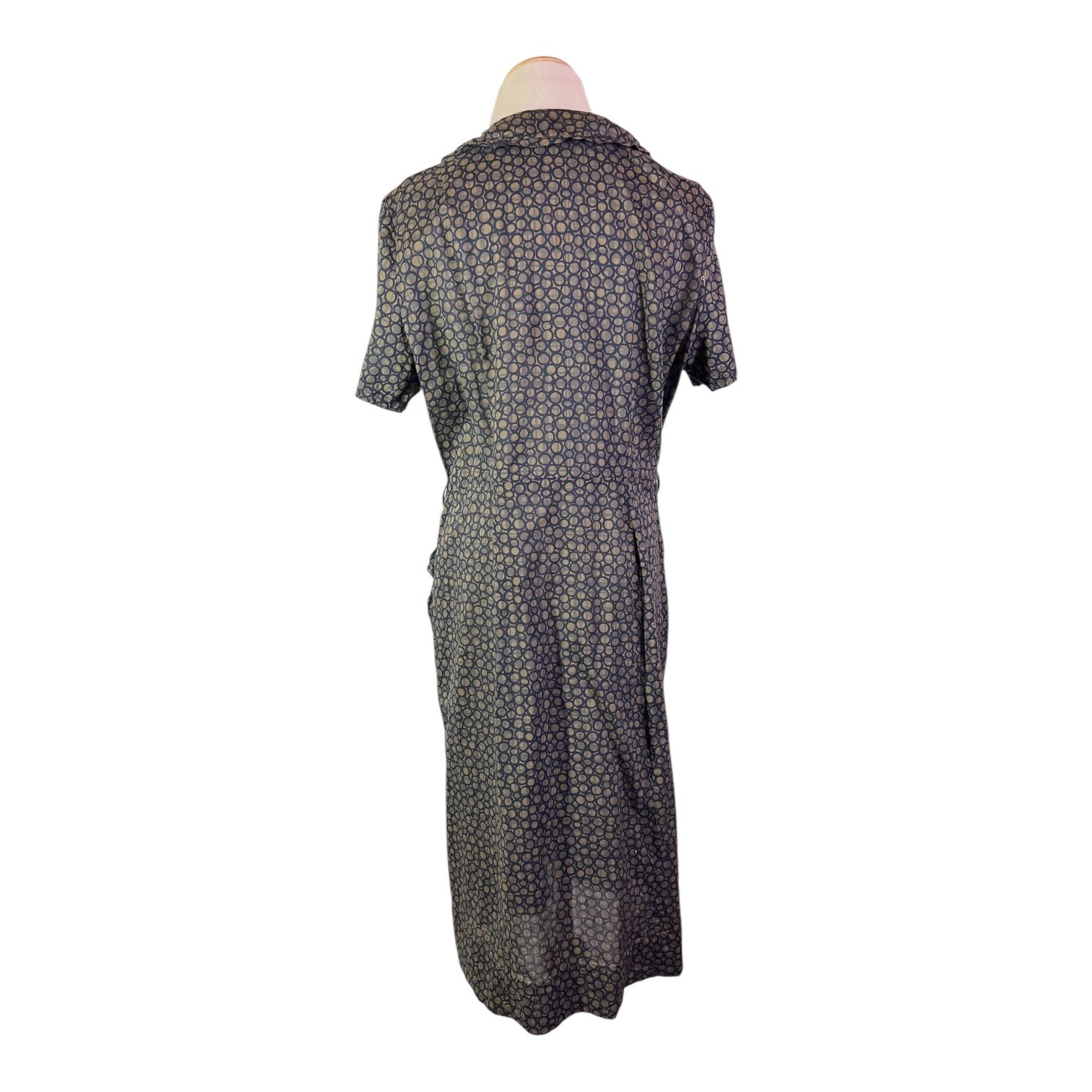 Vintage early 70s? Shirtdress Homemade Blue Circles Print Pockets